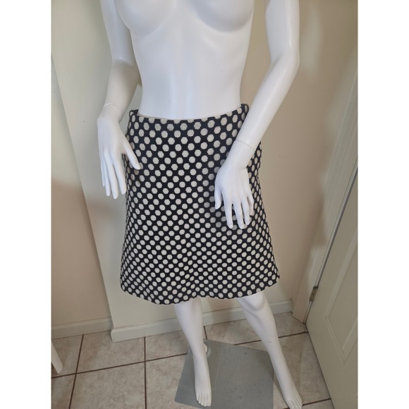 Boden Dresses & Skirts - Boden Womens Wool Blend Polka Dot A-Line Skirt Navy Blue Cream US 4R Zip Back